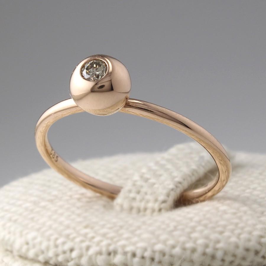 زفاف - Champagne Diamond Ring, Cognac Diamond Ring, Rose Gold Ring, Simple Diamond Ring, Stacking Ring, Diamond Wedding Band, Minimalist Ring