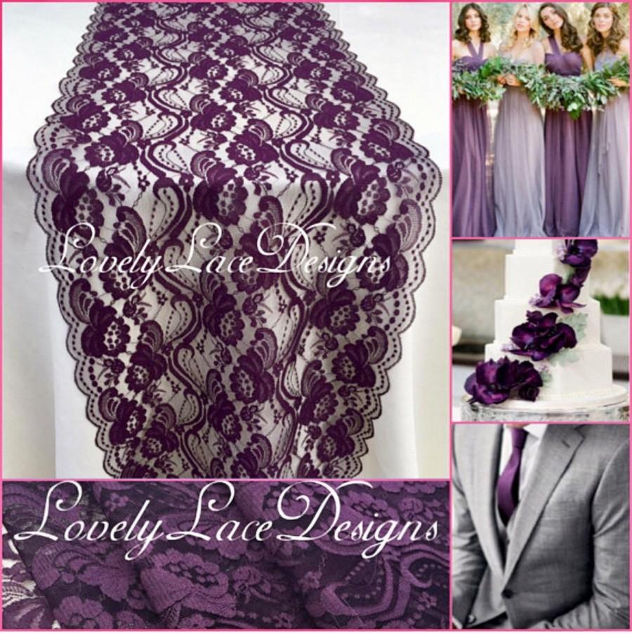Hochzeit - Plum/Eggplant Lace Table Runner/12" Wide/3ft-10ft/Wedding Decor/ Overlay/Tabletop Decor?Wedding Centerpiece/Fall Weddings