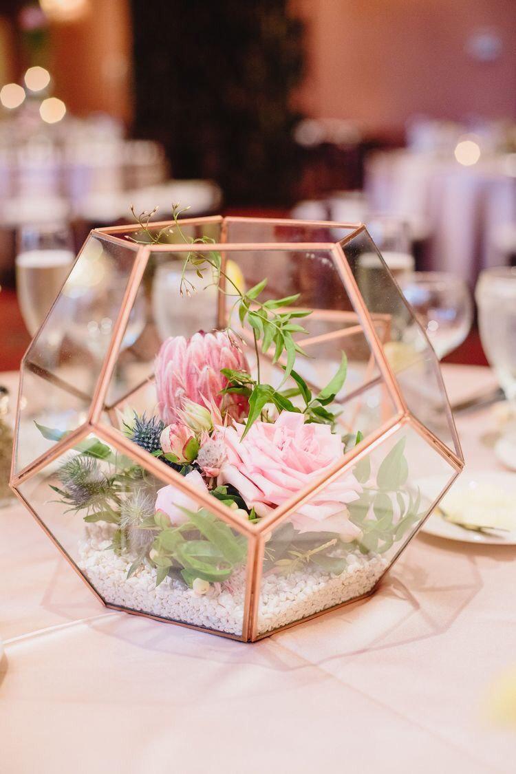 زفاف - Rose Gold/Copper Glass Geometric Terrarium/ Wedding Table Decor/ Succulent Planter/Air Plants Glass Vase/Terrarium Kit/ Terrarium Gift
