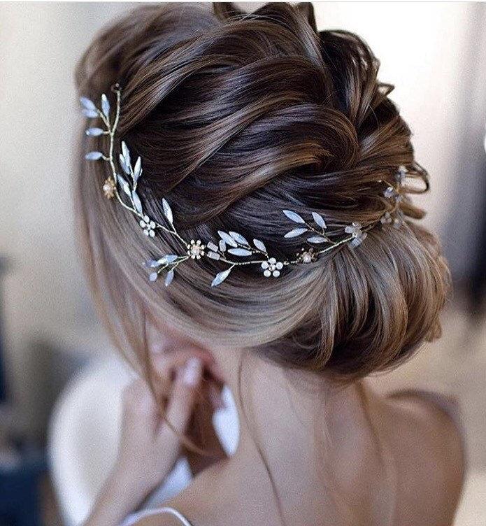 Mariage - opal colored stone Hair Vine, wedding bridal hair wreath, Wedding bridal Headpiece, pearl and rhinestone