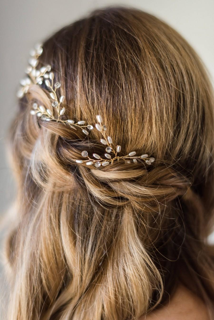 زفاف - Pearl Hair pins Silver Gold Hair pins Bridal Hairpiece Bridal Hair pins Wedding Headpiece crystal pins crystal headpiece #169