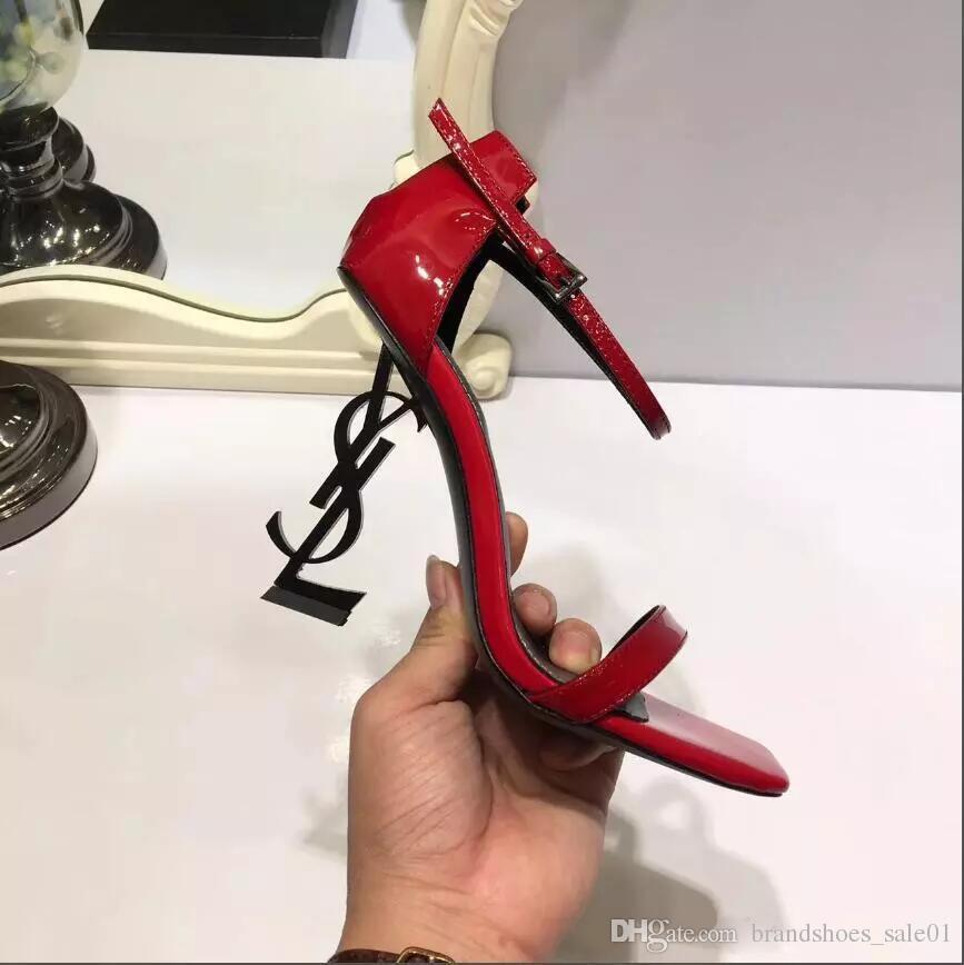 Wedding - 2018 Brand New Sexy Shoes Woman Summer Buckle Strap Rivet YSL Sandals High Heeled Shoes Pointed Toe Fashion Fashion Single High Heel10.5cm Burgundy Bridal Shoes Cheap Bridal Shoes Online From Brandshoes_sale01, $63.8