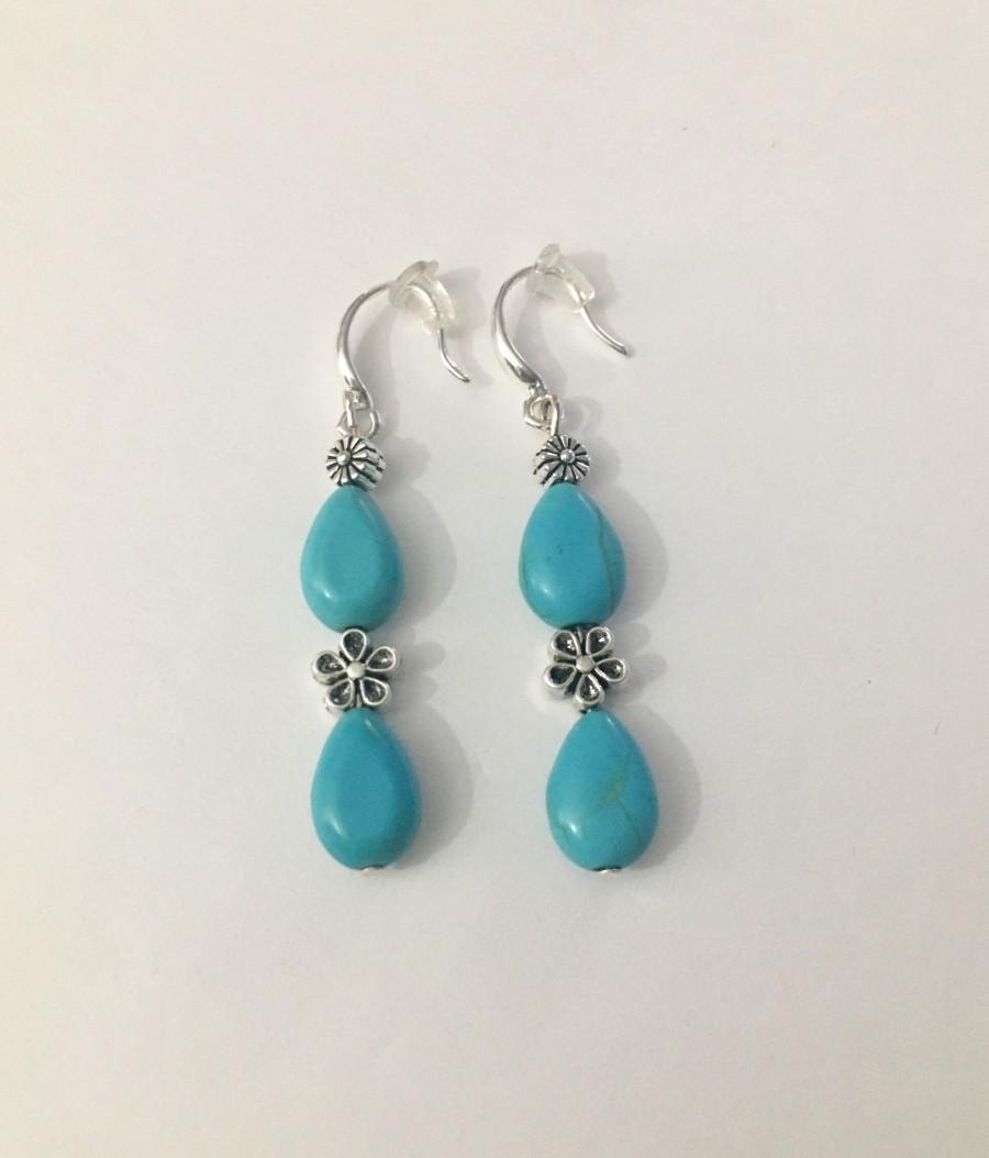 Mariage - Turquoise and Silver Dangle & Drop Earrings, Blue and Silver Dangle Earrings, Teardrop Earrings, Womens Accessories, Gifts