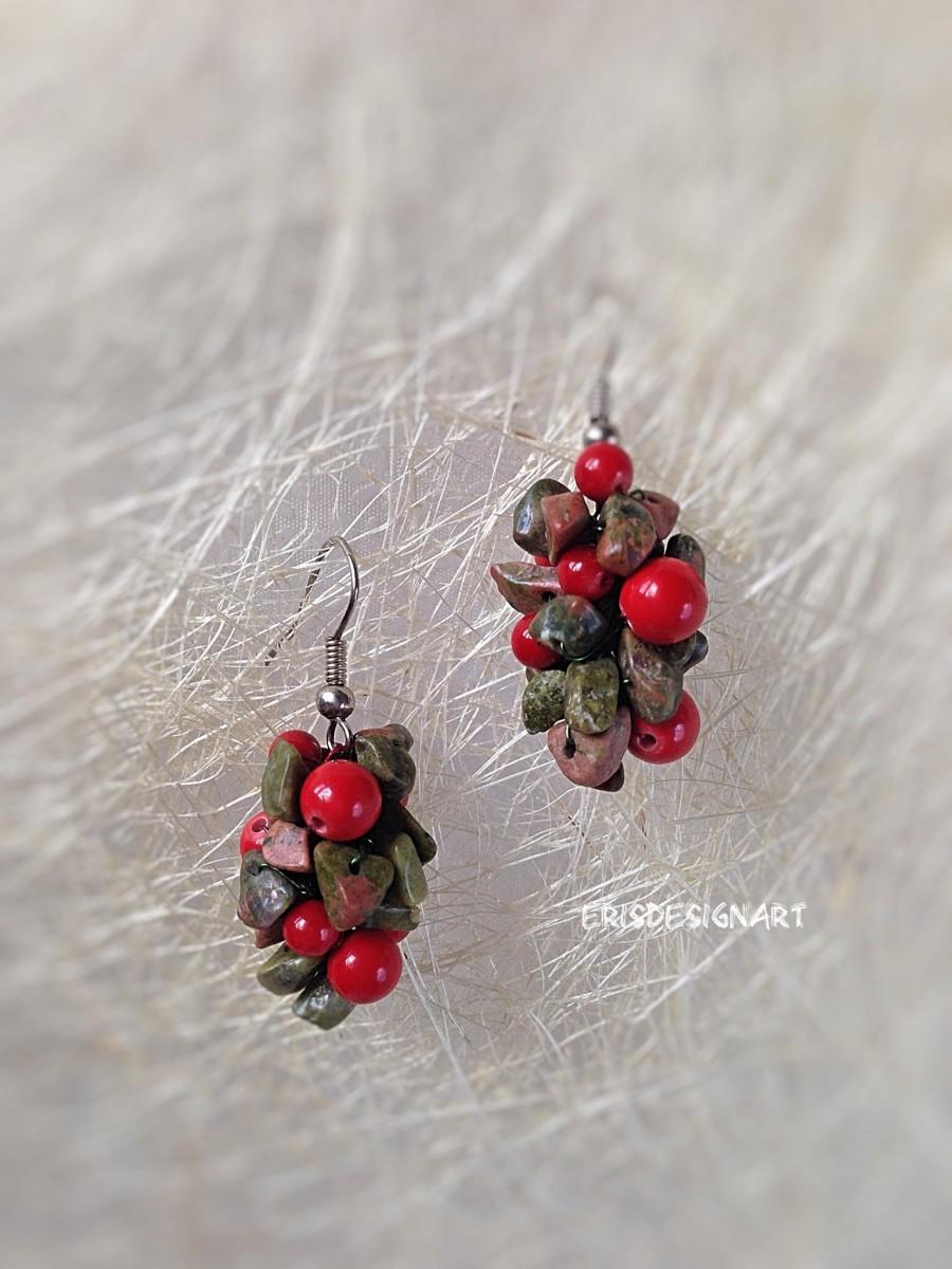 زفاف - Jasper coral earrings Raw Gemstone earrings Fall earrings Autumn earrings for wife Bold earrings Chunky earrings Formal earrings