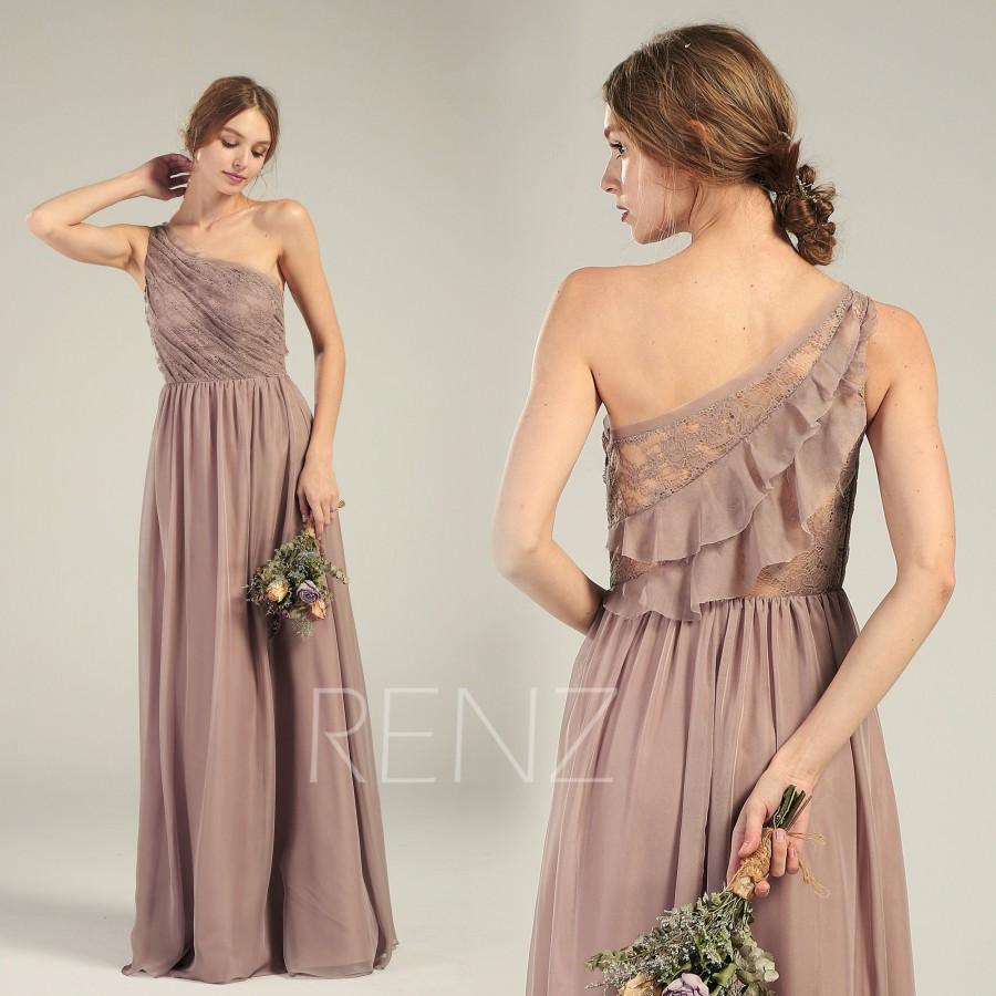 Mariage - Prom Dress Rose Gray Chiffon Bridesmaid Dress Ruched One Shoulder Wedding Dress Ruffle Lace Back Party Dress Long A-line Maxi Dress(H742)