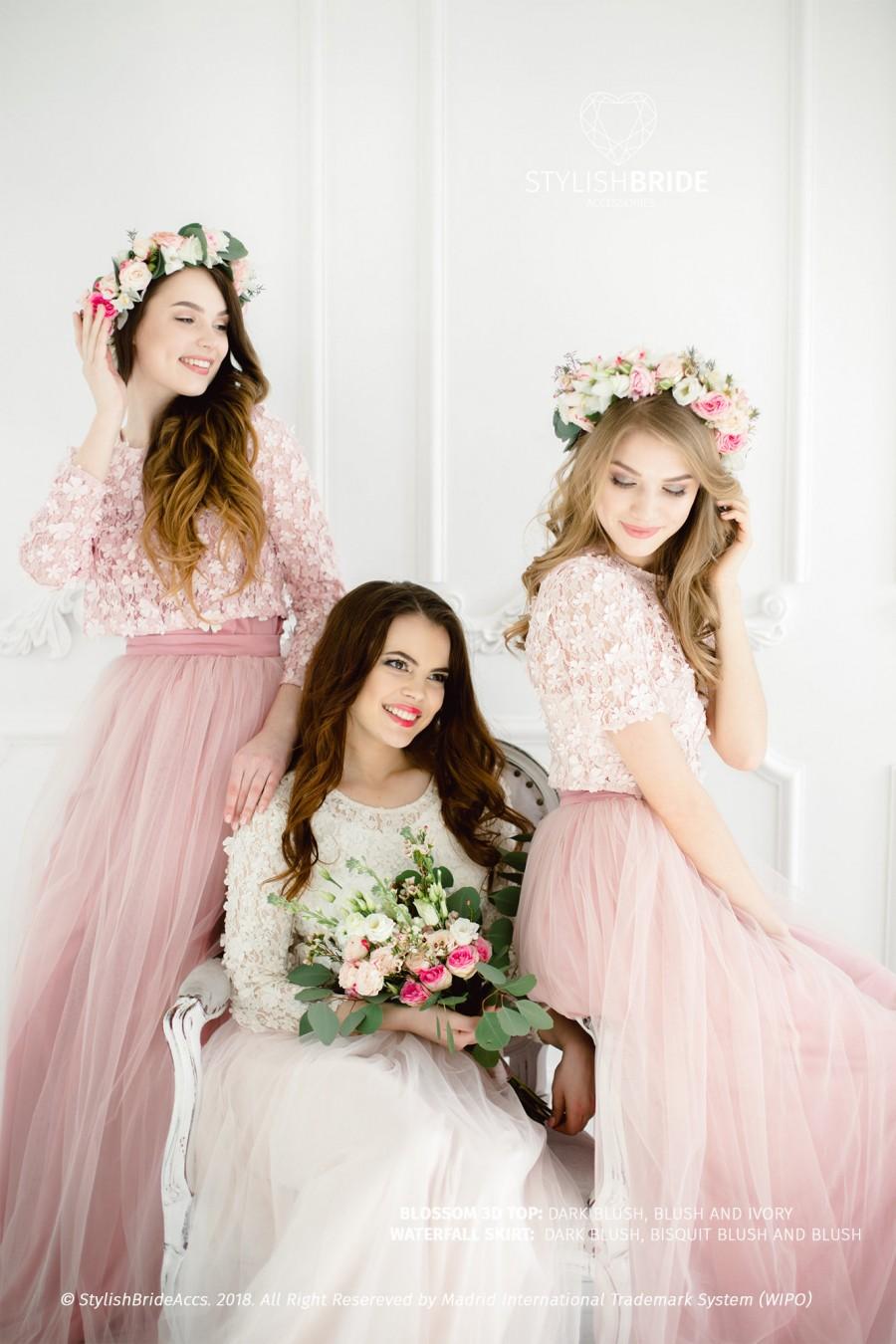 Wedding - Blossom Lace Dress, Top and Tulle Skirt in Blush Ivory color, Bridesmaids blossom from 3dlace, Blush Prom Dresses Plus Size, Engagement top