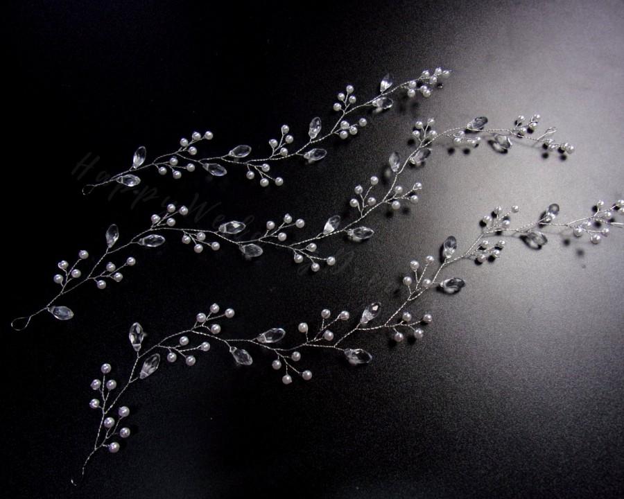 زفاف - Bridal hair vine with Swarovski crystals and pearl beads, Pearl bridal headband, Cristal bridal hair piece "Amélie"