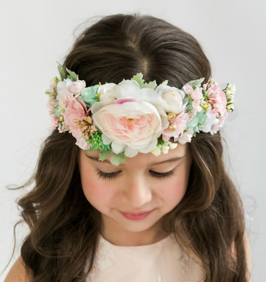 Hochzeit - Blush Pink Flower Crown, Flower Tiara, Floral crown, Flower Halo, Bohemian flower crown, Bridal Crown, Flower girl Crown, Floral Hair Wreath