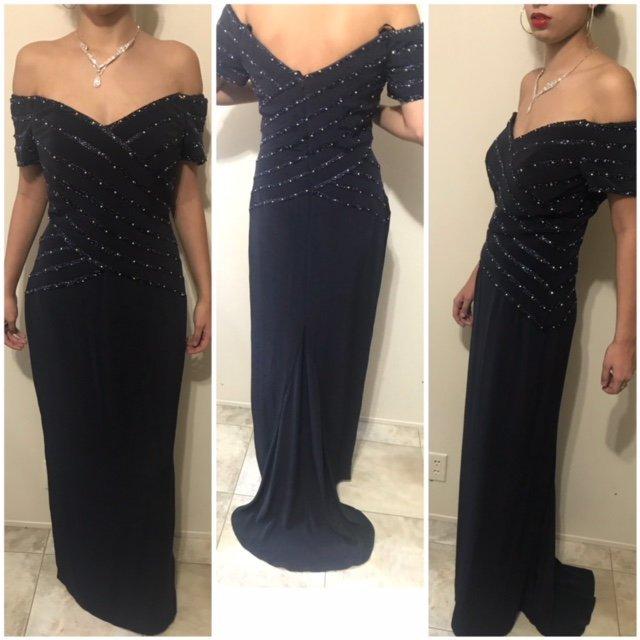 Mariage - Vintage Stunning Navy Blue Formal Dress, Beaded Evening Dress, Prom Dress, Maid of Honor, Size 10, This is is for a Slender Person