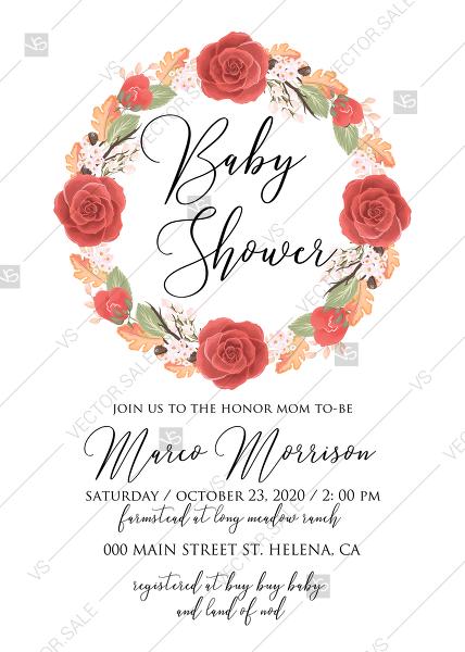 Wedding - Baby shower invitation peony wreath autumn fall leaves online customization
