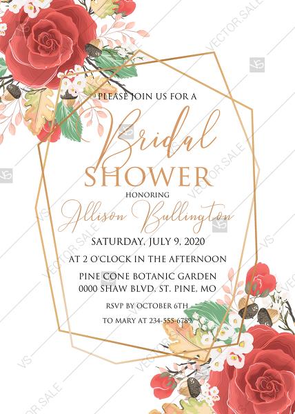 Wedding - Red rose Bridal shower invitation spring pink flower greenery pdf custom