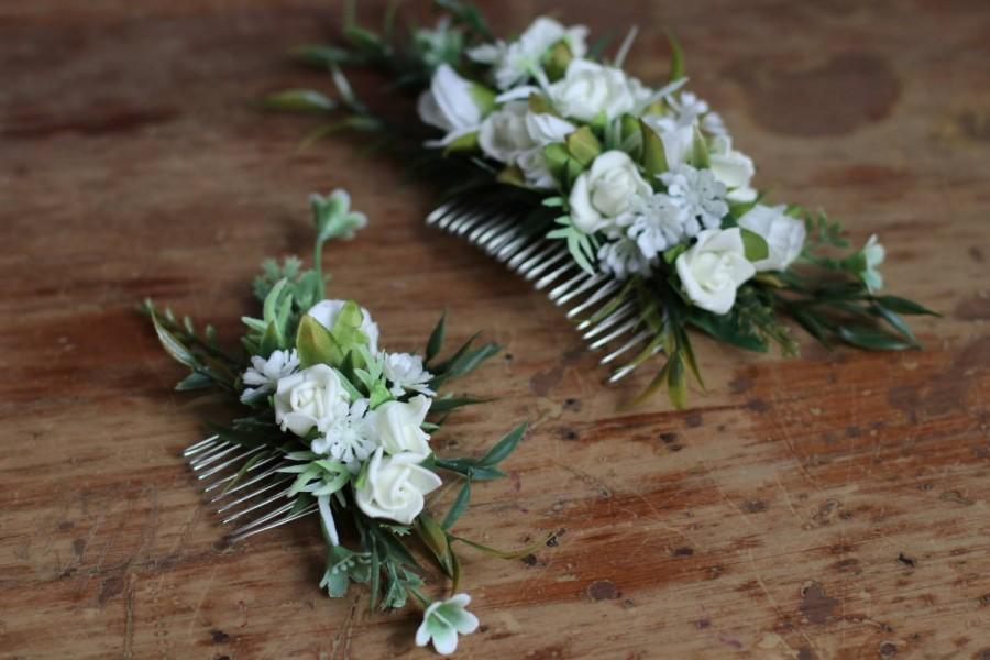 زفاف - Bridesmaid forest Comb greenery Wedding  floral bridal white