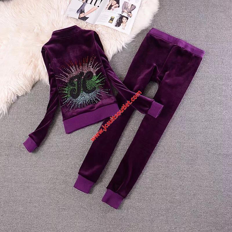 Hochzeit - Juicy Couture JC Crystal Burst Velour Tracksuit 2227 2pcs Women Suits Purple