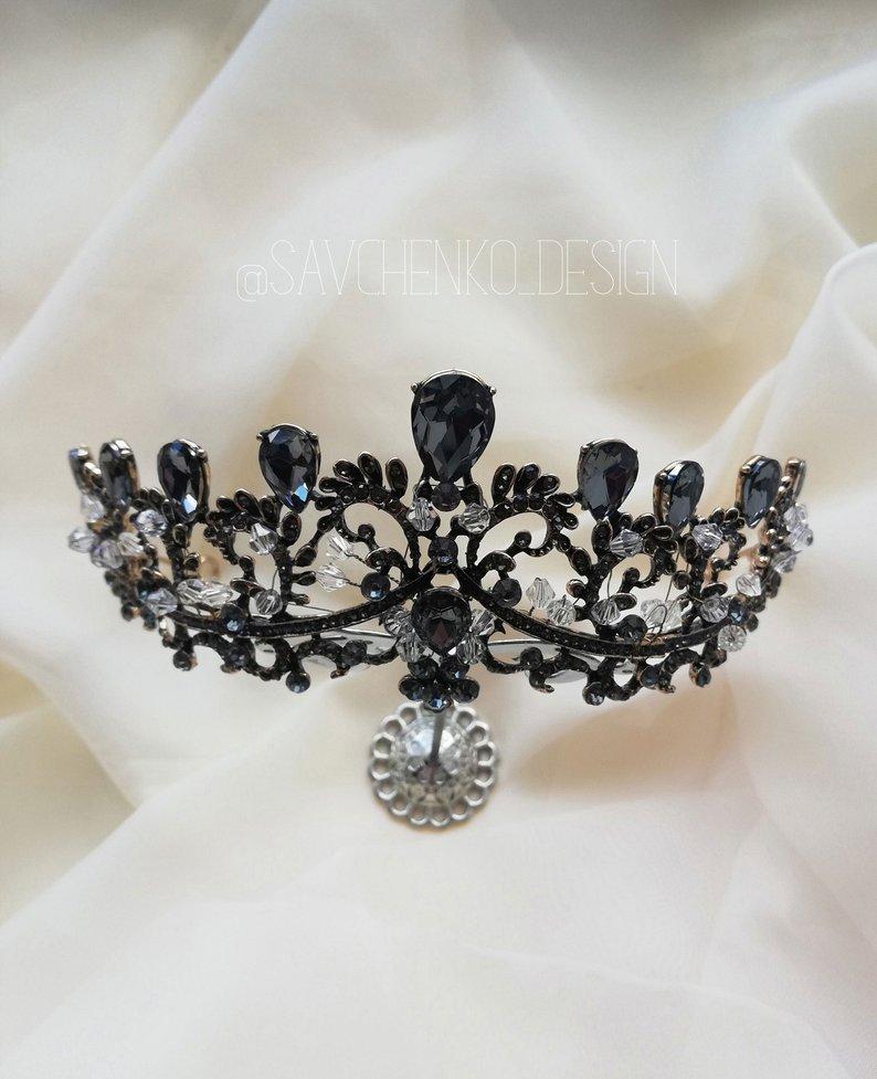 Wedding - baroque headband Crown Bronze baroque tiara queen crown metal boho jewelry gold gothic hair clips evil queen crown noir black crown