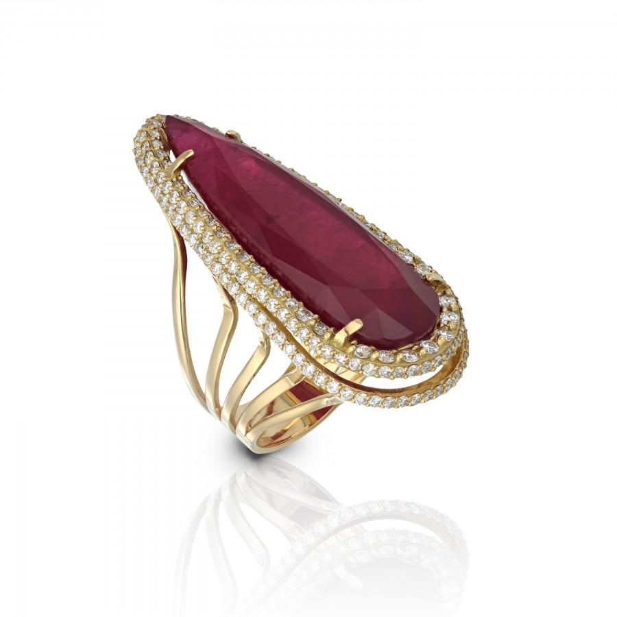 زفاف - Ruby Diamond Ring 38 ct. Carat Natural Red Gemstone Unique 18K Yellow Gold Gift Engagement Ring Sparkling Gemstone Real Certificate Luxury