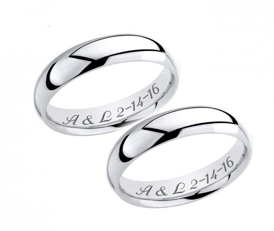 زفاف - Personalized Rings, Engraved Rings, Sterling Silver Rings, Sterling Silver Wedding Band, Silver Couples Rings, Promise Ring Set, Silver Band