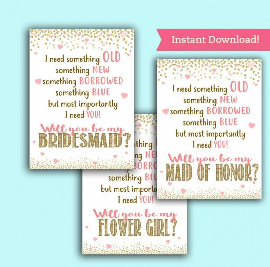 Mariage - Will you be my Bridesmaid/ Maid of Honor/ Flower Girl Cards - Wedding Party Proposal - Printable PDF, Instant Download Ask Pop the Question