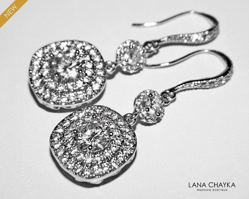 Mariage - Crystal Bridal Earrings, Wedding Cubic Zirconia Chandelier Earrings, Sparkly Dangle Earrings, Bridal Statement Earrings, Wedding Jewelry