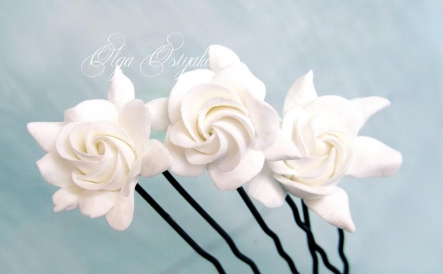 Wedding - Gardenia hair pins, Wedding gardenia hair pin set. White gardenia hair pin