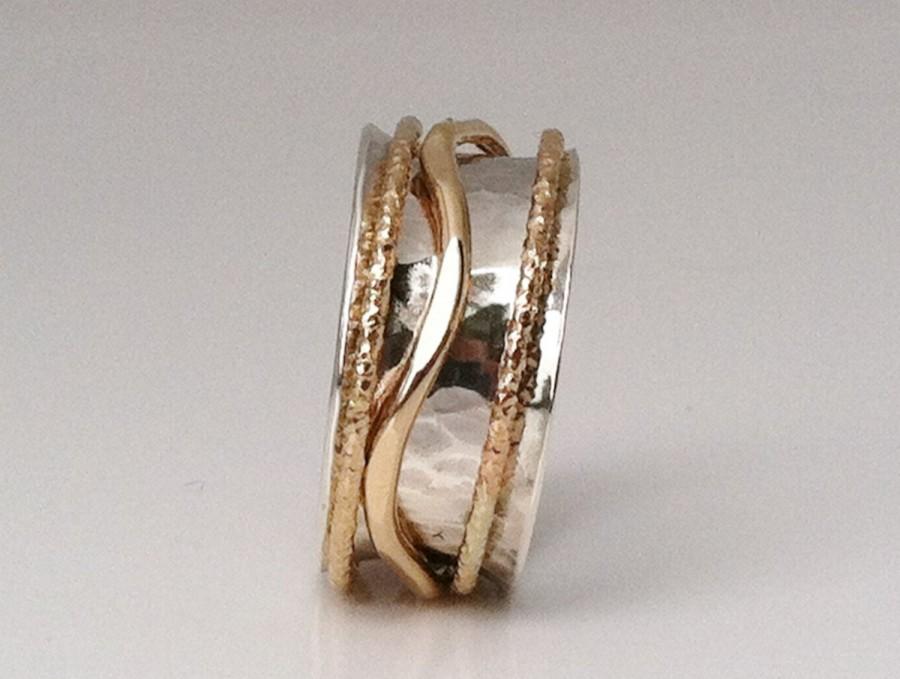 Hochzeit - Gold Ring, Silver Ring, Girlfriend Ring, Mixed Metal Ring, Thumb Ring, Silver and Gold Ring, Silver Band, Stacking Ring,