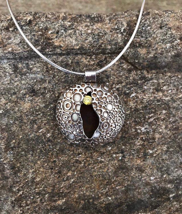 زفاف - Handmade Sterling Silver and Yellow Zirconia Pendant