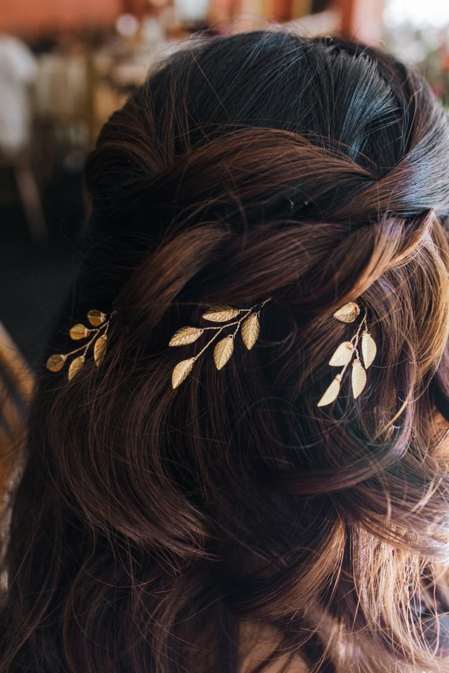 Wedding - Gold Hair Pins, Wedding Hair Vine, Leaf Hair Vine, Bridal Hair Comb, Wedding Hair Clip, Vine Headpiece, Vine Hairpiece