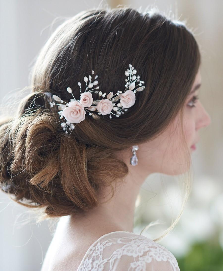 Свадьба - Blush Flower Hair Clip, Floral Bridal Hair Clip, Pearl Bridal Hair Clip, Bridal Hair Comb, Bridal Hair Accessory, Floral Headpiece ~TC-2307