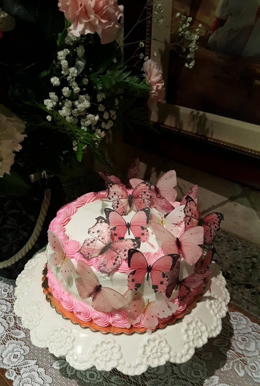 زفاف - Edible Wafer Paper Butterfly Misty Pink Cake/Cupcake Toppers, Cake Picks, Set of 15