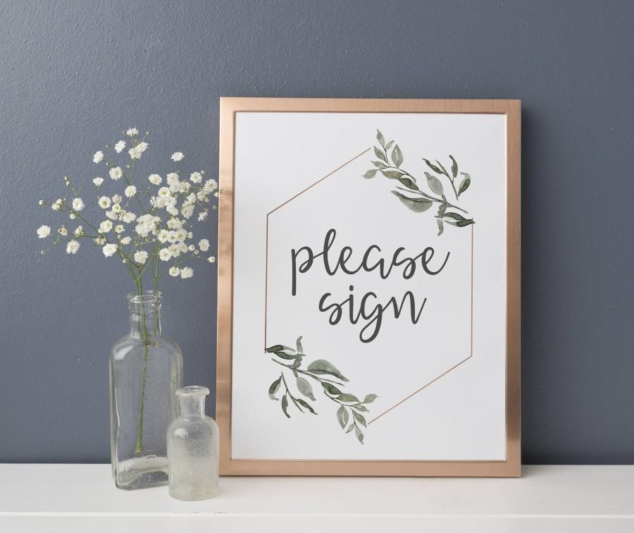 Wedding - Please Sign Our Guestbook Sign - Guest Book Sign - Guest Book Table Printable - Rose Gold and Grey Wedding - Geometric and Greenery Decor