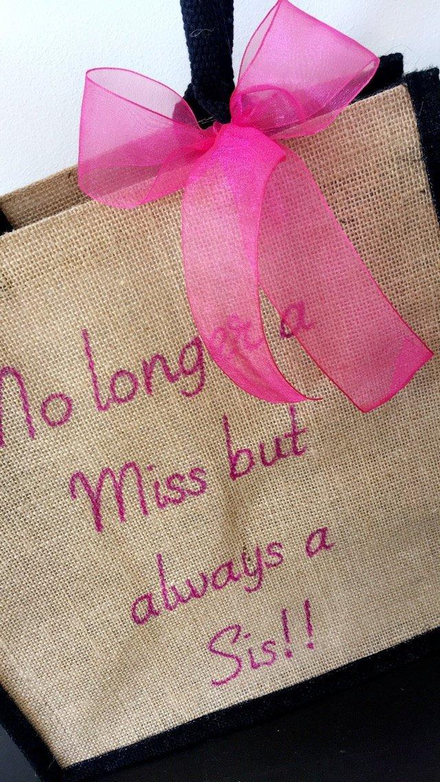 Wedding - Wedding Gift for Sister 'No longer a Miss but always a Sis!!' Personalised Tote Bag 