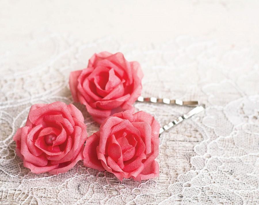 Mariage - Hair accessories Pink wedding rose hair pins PInk flower pins Hair pins wedding Bridal hair piece Flowers hair accessories clips # 71