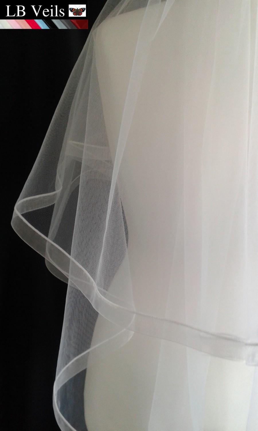 زفاف - 2 Tier, Veil, Ribbon, Edge, Plain, Wedding, Organza, Ivory, White, Cream, Waist, Length, Elbow, Fingertip, Short, Floor, LB Veils LBV184 UK
