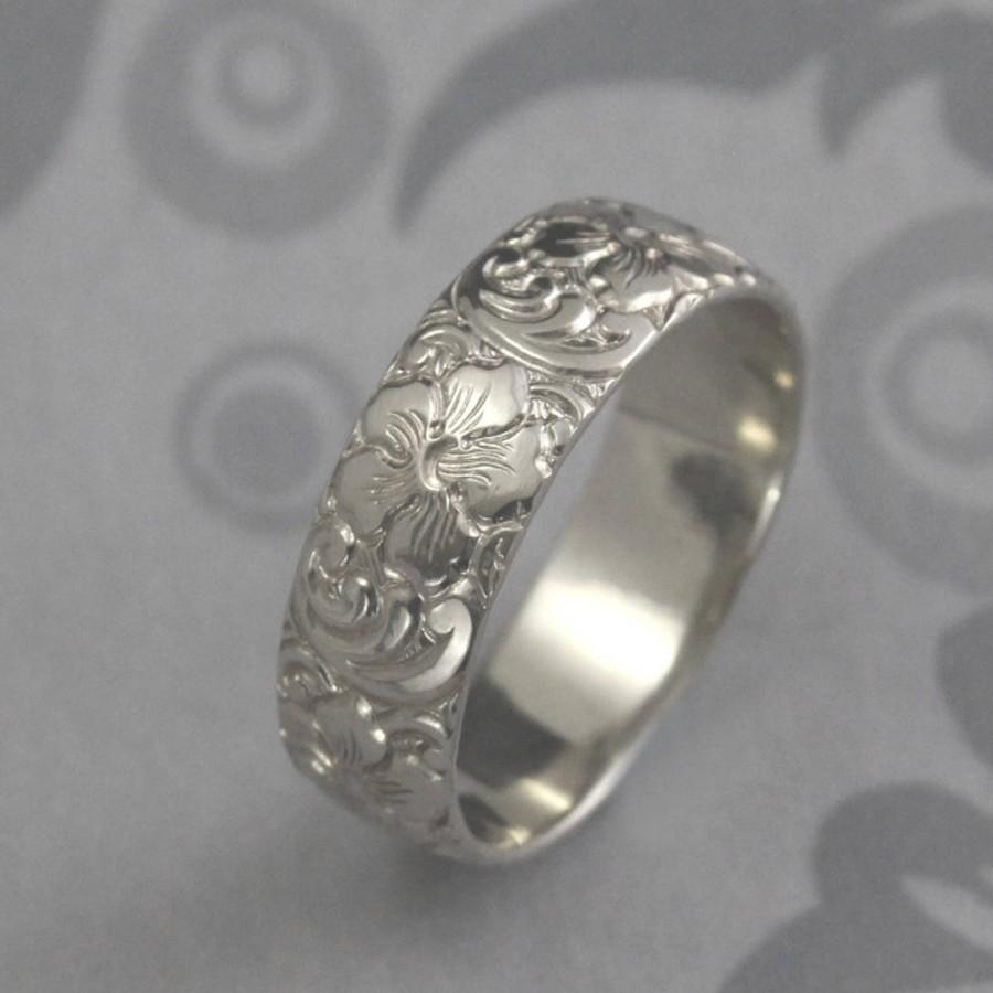 زفاف - Tropical Ring~Hawaiian Ring~Aloha Ring~Hibiscus Flower Ring~14K Gold Patterned Band~Wide Floral Ring~Flower Pattern Ring~Vintage Style Ring
