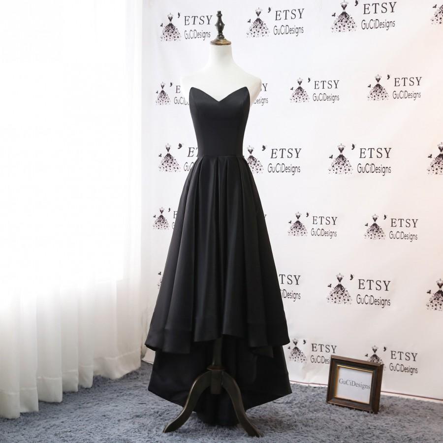 Mariage - 2019 Super Fashion Prom Gown High-low Minimalist Dress Sweetheart  Formal Dress Martin Satin Black long Aline Bridal Wedding Party Dress