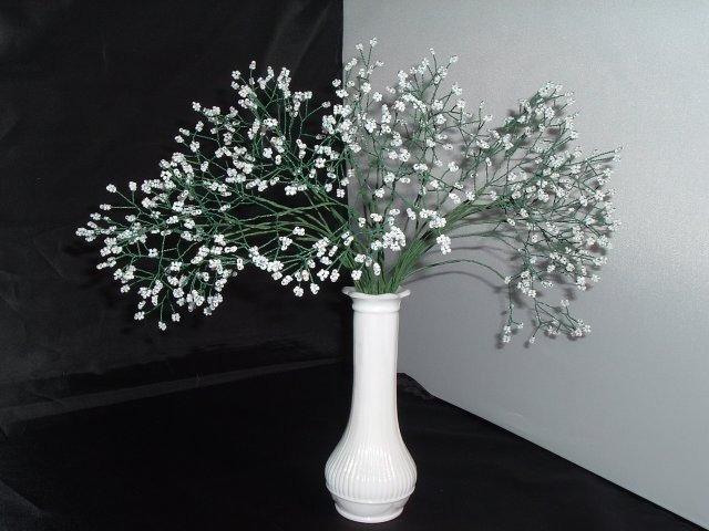 Wedding - Clearance Beaded Baby's Breath, French Beaded Flowers, 30 sprigs, Green and White, Floral Bouquet, Seed Beads, Home Decor, Fake Flowers
