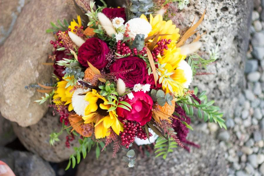 Wedding - Fall Wedding Bouquet, Bridal Sola Flower Bouquet, Sunflower Fall Bridal Bouquet, Rustic Bouquet Keepsake Bridal Bouquet,Red rose/peony