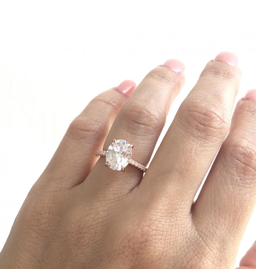 Свадьба - Rose Gold Oval Engagement Ring. High Quality Engagement Ring. Rose Gold Promise Ring.  3.25 ctw Engagement Ring. Diamond Simulant Ring.