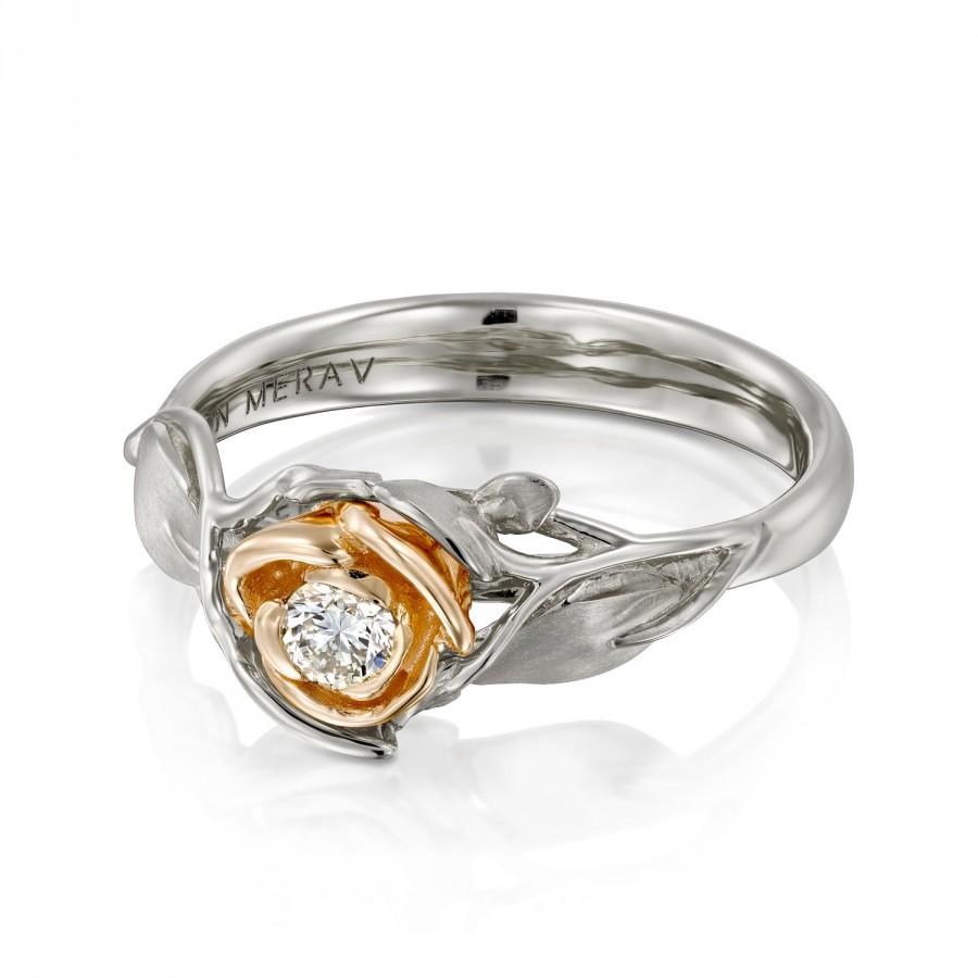 زفاف - Two Tone Rose Engagement Ring, Rose and White Gold Diamond engagement ring, Beauty and the Beast Ring, leaf ring, flower ring, art nouveau