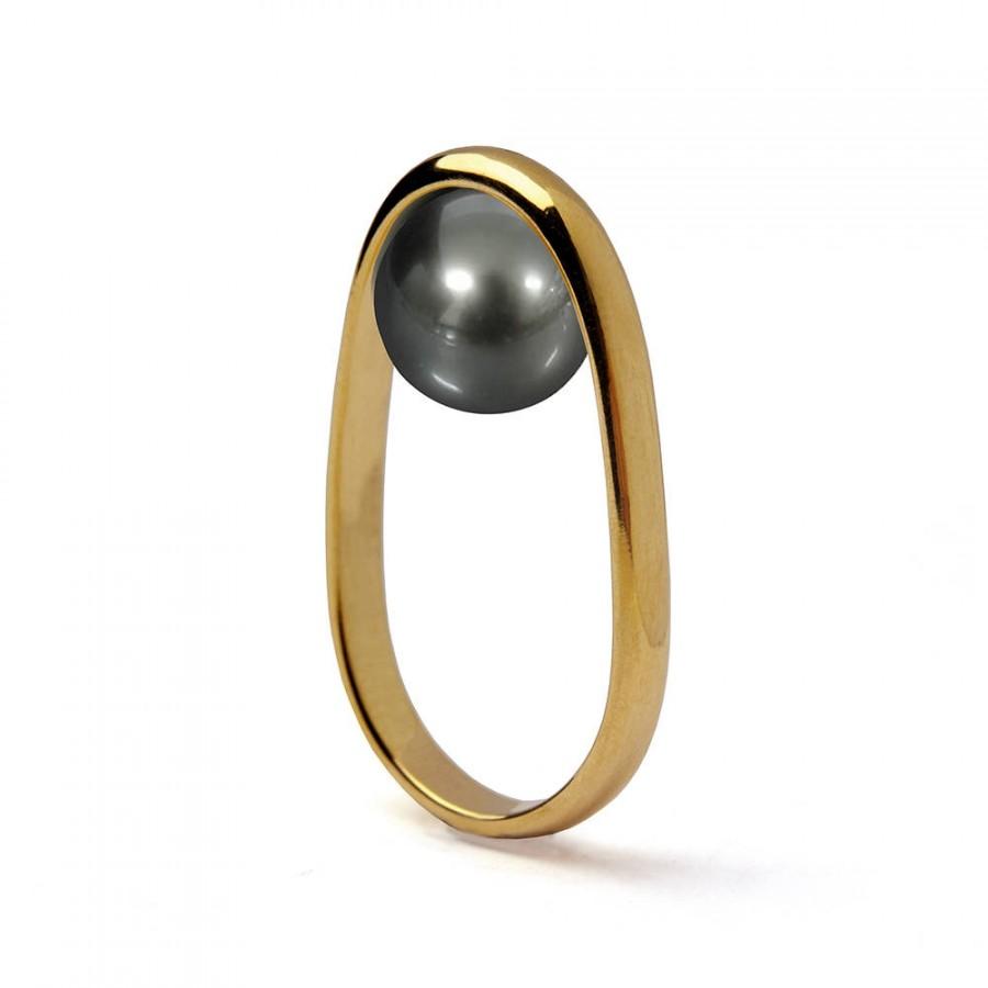 Свадьба - OVERTURN 14k Gold Pearl Ring,  Gold Pearl Engagement Ring, Unique Pearl Ring, Tahitian Pearl Ring, Geometric Ring, Minimalist Ring Gold