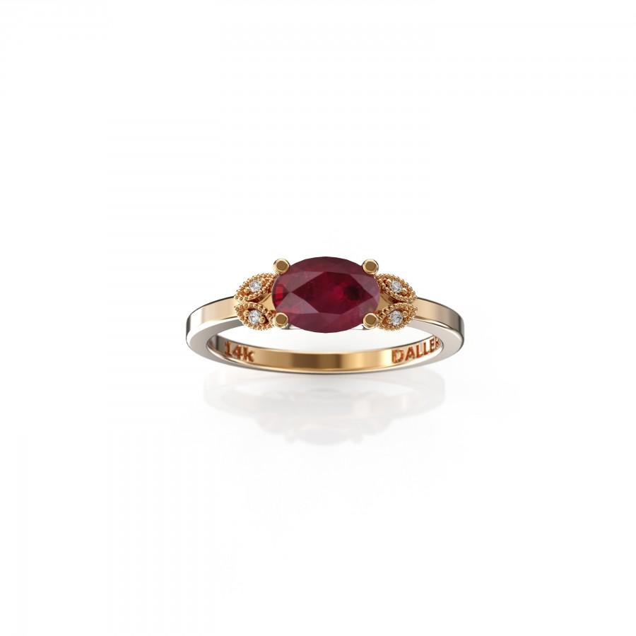 زفاف - oval ruby engagement ring 14k Rose Gold July Birthstone Dainty 14k Gold ring Red Gemstone Ruby Diamond ruby Oval 9x5 mm unique design ring