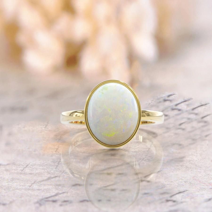 Hochzeit - 2 carat oval Opal ring opal engagement ring October Birthstone Solitaire Opal Ring 14k gold ring genuine opal Mom Ring