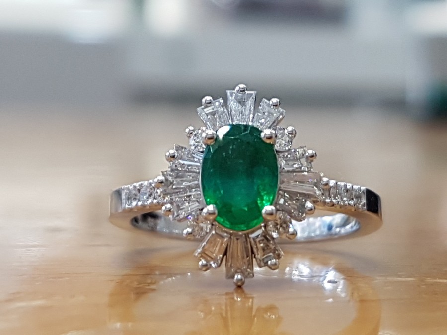 زفاف - Vintage Emerald Ring, Art Deco Emerald Ring, Great Gatsby Style Emerald Halo Ring, Emerald and Diamonds Ring , 1920's Style Emerald Ring