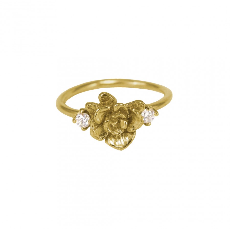 Mariage - Mini Rose Ring with Diamonds, Rose Gold Ring, Diamond Ring, Engagement Ring, Rose Ring, Handmade