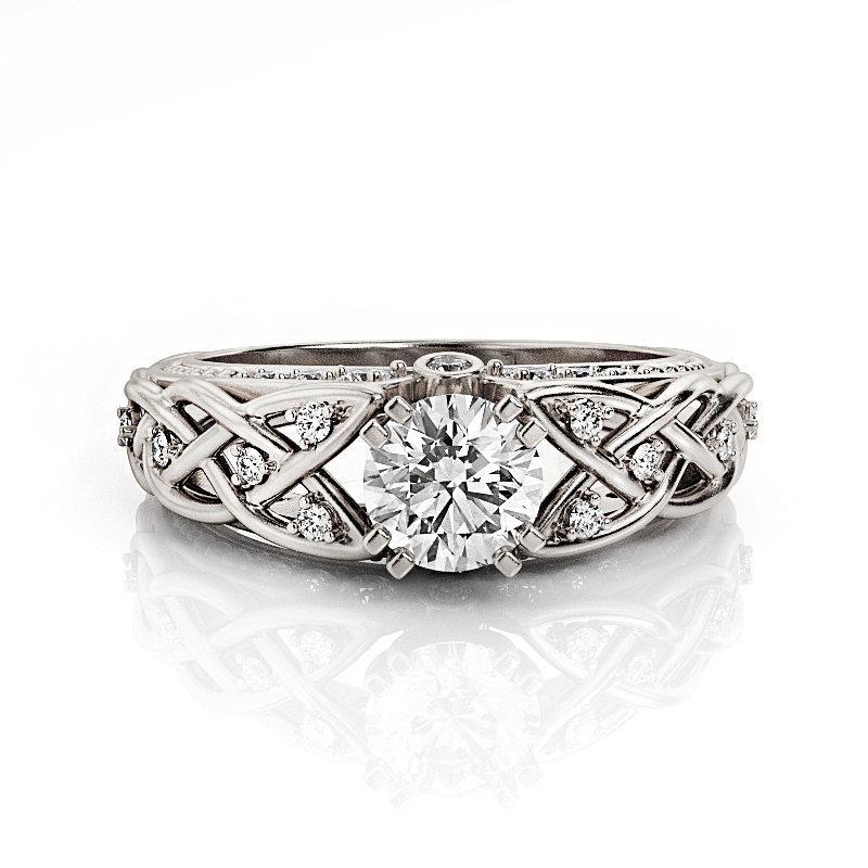 Wedding - Celtic Engagement Ring, Braided Moissanite Ring, Moissanite engagement ring, Braided engagement ring, Filigree ring, White Gold Ring, 2575