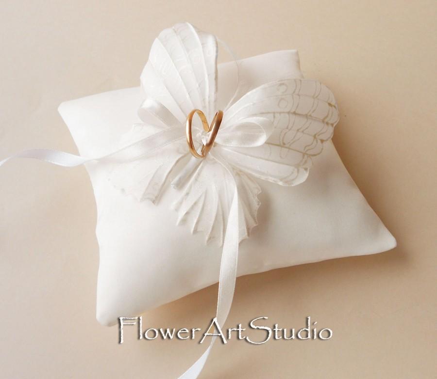 Wedding - Wedding Ring Pillow Ivory Butterfly Ring Pillow Wedding Ring Bearer Pillow Satin Ring Pillow with Butterfly