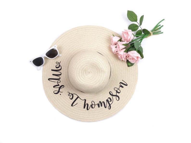 Hochzeit - Personalised Sun Hat - Floppy Beach Hat - Floppy Sun Hat Personalized - Floppy Hat - Beach Bride Hat - Must Have Honeymoon Gifts