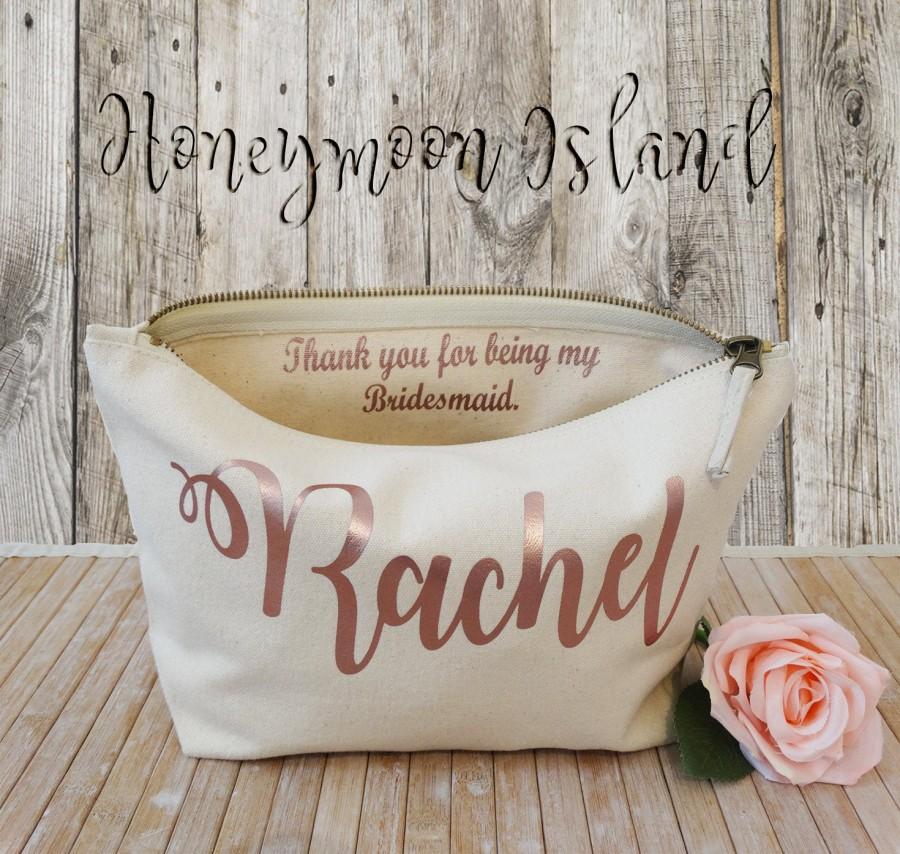 Hochzeit - Personalised Thank you Gift - Bridesmaid Gift Make Up Bag - Maid of Honour Gift - Unique Gift for Bridal Party - Wedding Makeup Cosmetic Bag