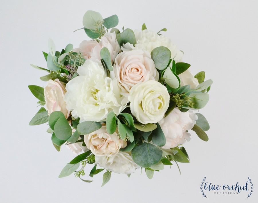 Hochzeit - wedding bouquet, wedding flowers, boho bouquet, bridal bouquet, silk bouquet, eucalyptus, greenery, blush, ivory, pink, garden bouquet