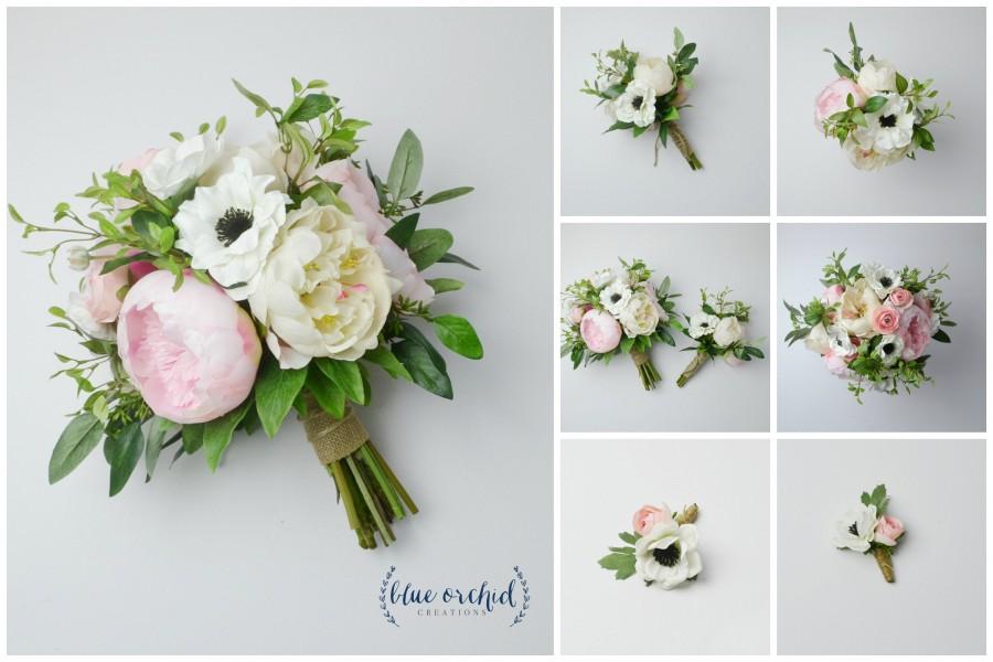 زفاف - wedding bouquet, bridal bouquet, eucalyptus, anemones, artificial bouquet, wedding flowers, wedding flower set, peony bouquet, pink, white