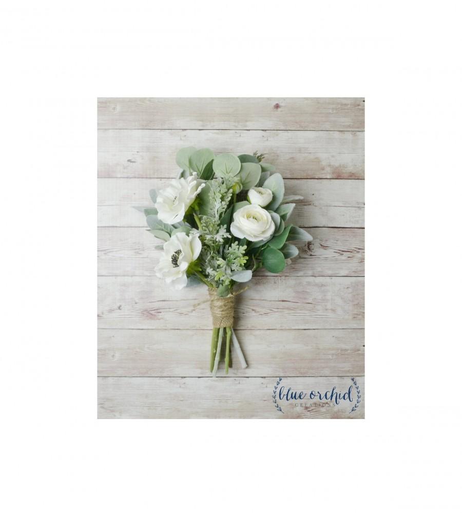Hochzeit - Bridesmaid Bouquet, Wedding Flowers, Silk Bridesmaid Bouquet, Bridesmaid Bouquets, Eucalyptus Bouquet, White, Green, Bridesmaid Flowers